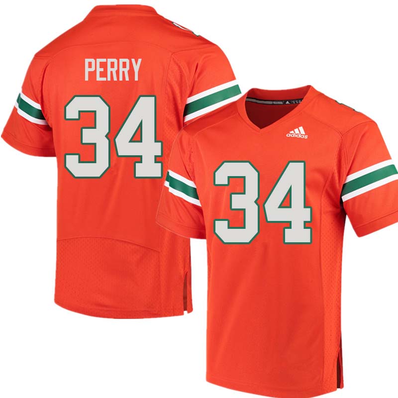 Adidas Miami Hurricanes #34 Charles Perry College Football Jerseys Sale-Orange